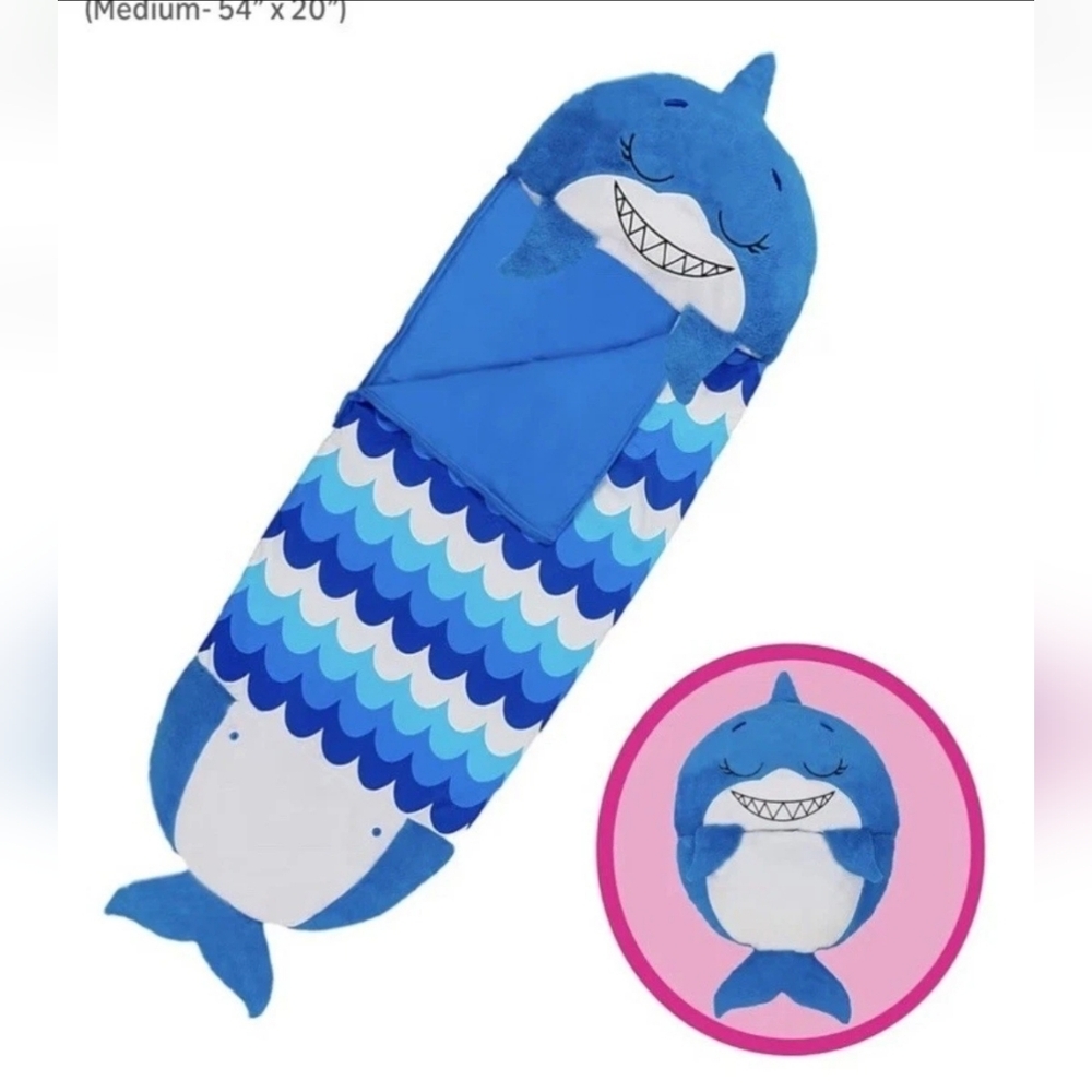 Happy Nappers Pillow & Sleepy Sack Comfy, Warm, Sleeping Bag w Pillow-Blue Shark